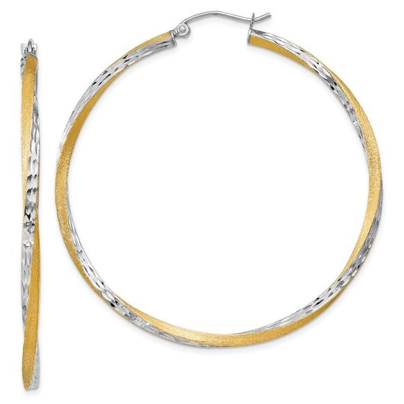 Kazi Luxury 14k Yellow Gold & Rhodium Diamond-cut 2.5mm Twisted Hoop Earrings